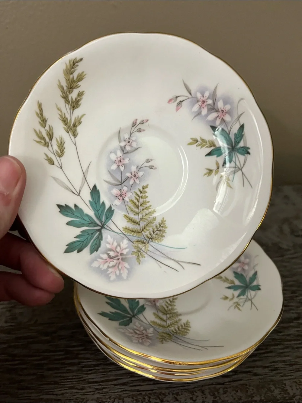 1950’s Vintage Queen Anne “Louise” Bone Chine Saucers, Set of 5
